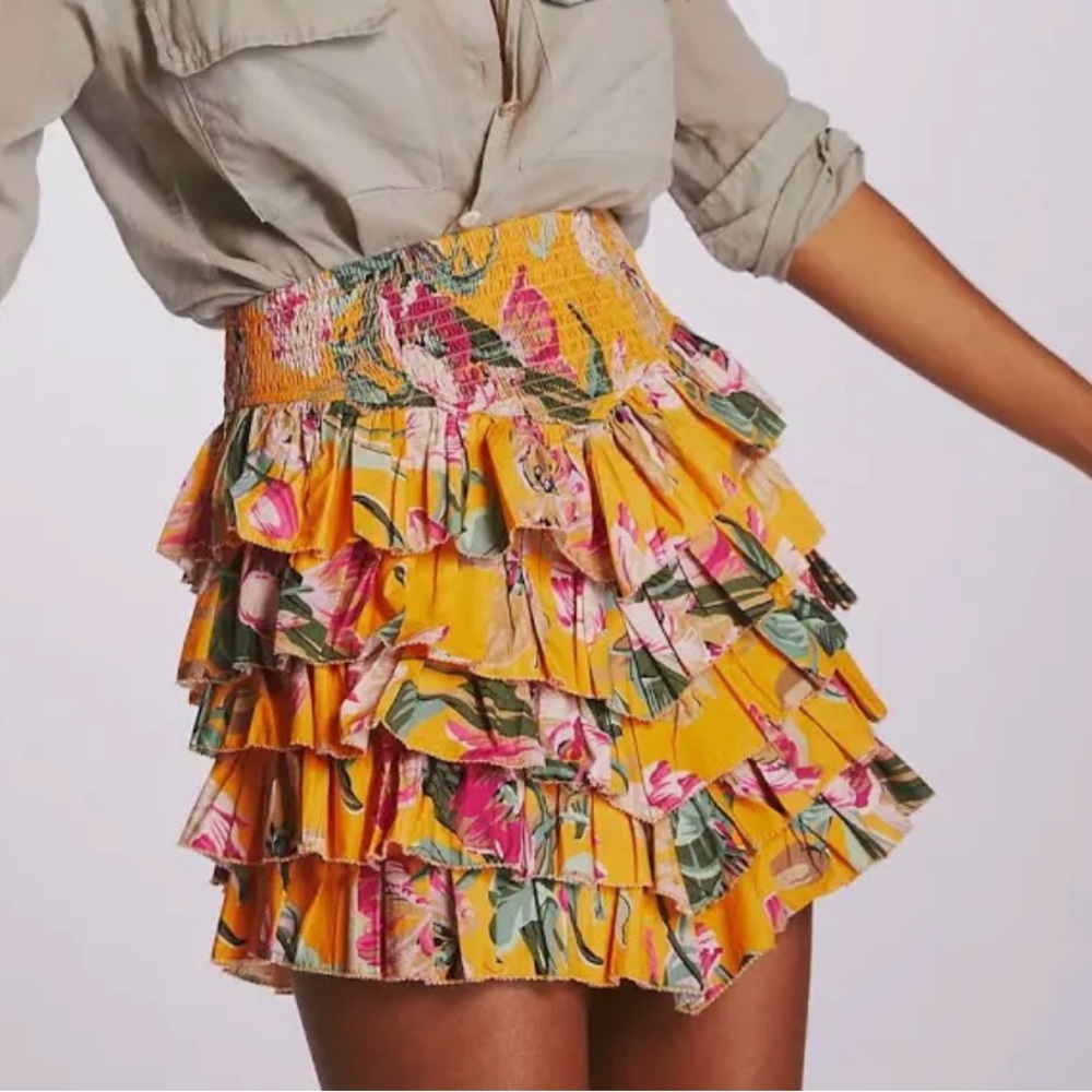 Gold and Pink Smocked Mini Skirt for Resort Wear